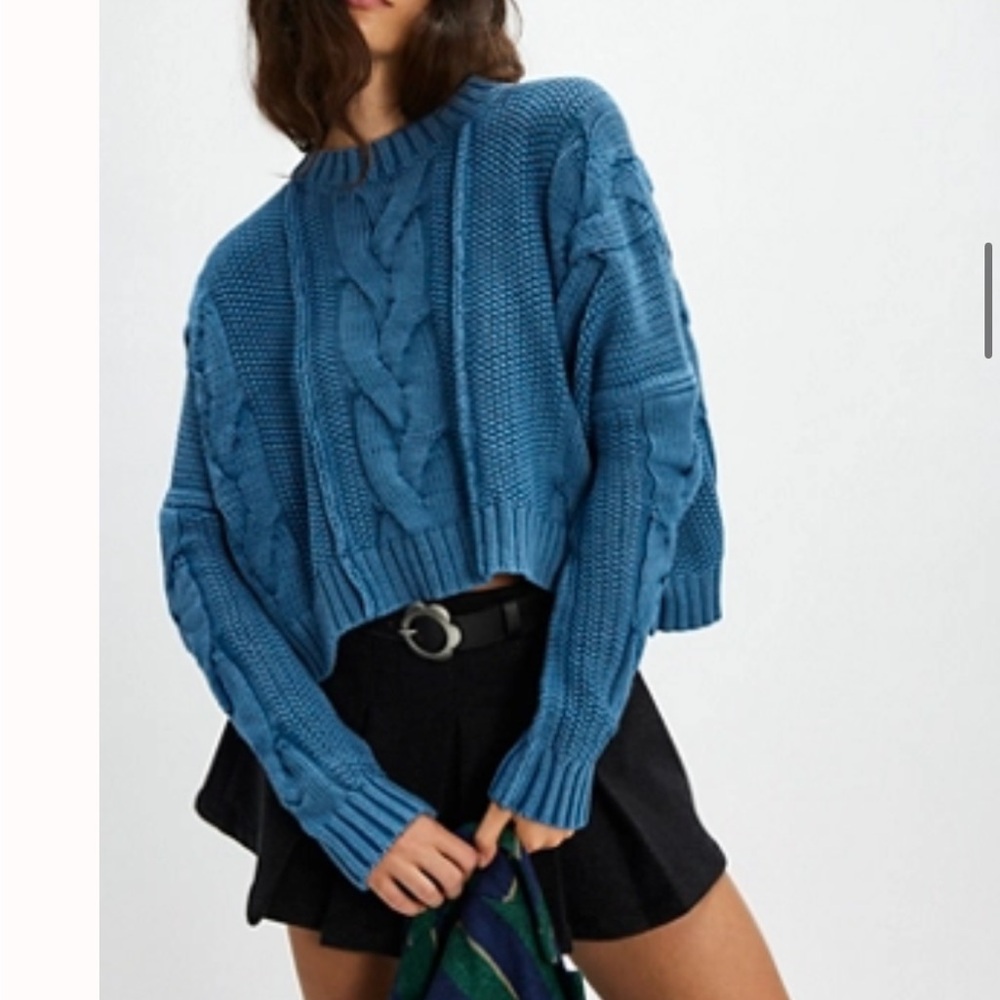 Free People Blue Cable Knit Women's Sweater